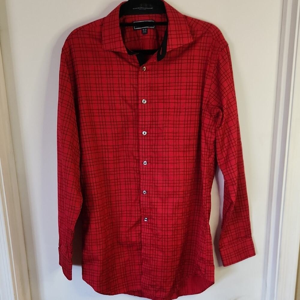 Paul Fredrick Red and Black Casual Button Down Shirt